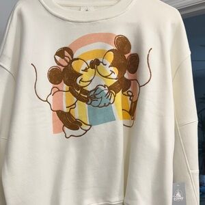 Disney Cream Sweatshirt with Mickey and Minnie Rainbow Design